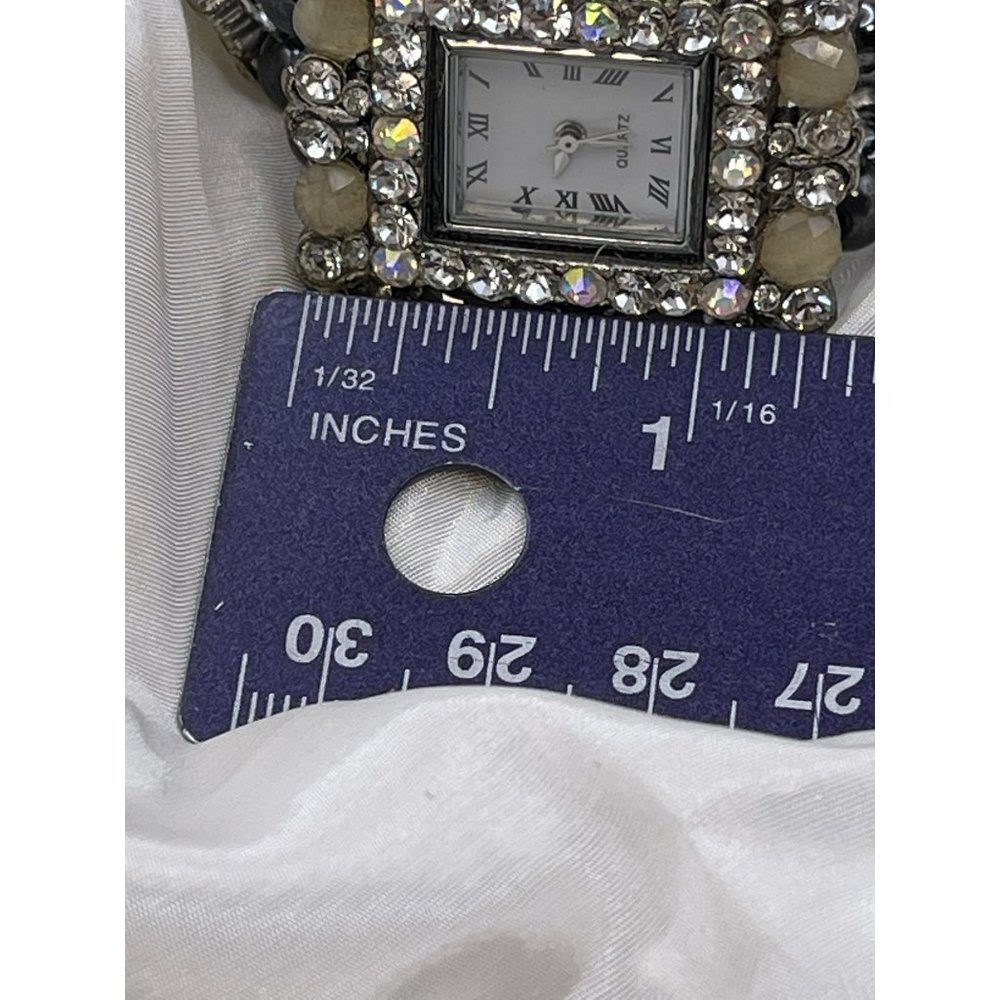 Quartz Rhinestone Encrusted and Beaded Wristband Bracelet Style Watch - Picture 9 of 10